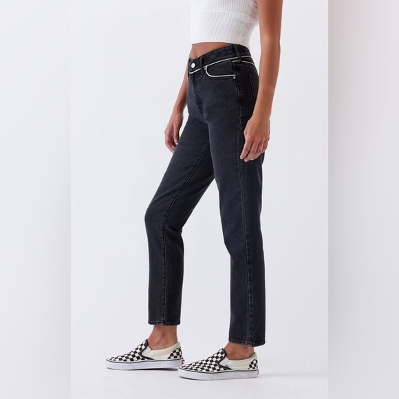 NEW Pacsun Women's Mom Jeans Contrast Piping Black Ankle 24 NWT - Picture 1 of 7